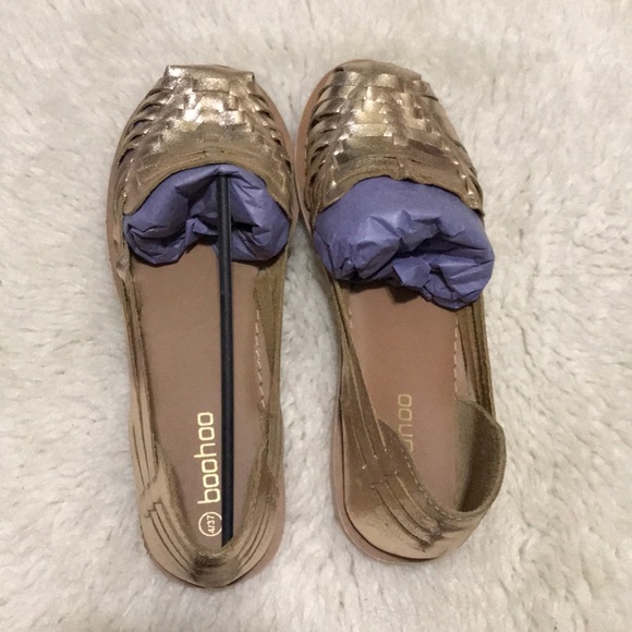 Boohoo metallic leather woven ballets flats NWT - Picture 2 of 5
